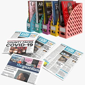 Detailed Magazine Holder And Newspapers