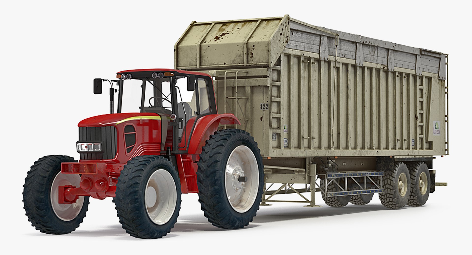 Tractor with Harvester Trailer 3D Model 3D model preview