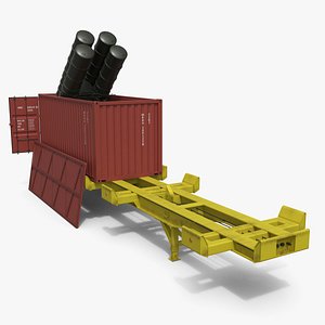 3D model Missile Launch Container on Trailer Rigged for Maya