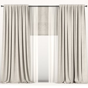 3D curtains beige tulle model