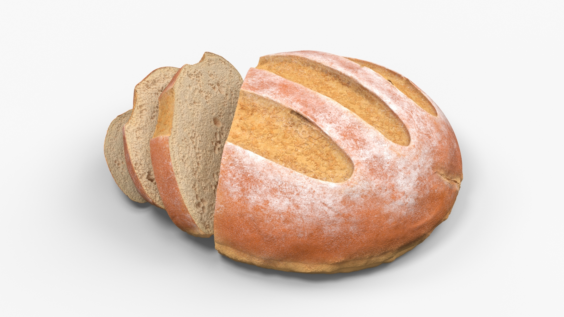 Round Loaf Of Bread With Sliced Pieces Model - TurboSquid 2244920