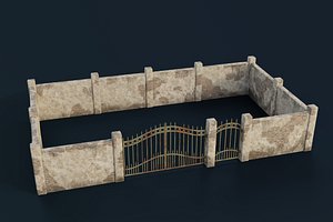Stone wall with a gate 3D model