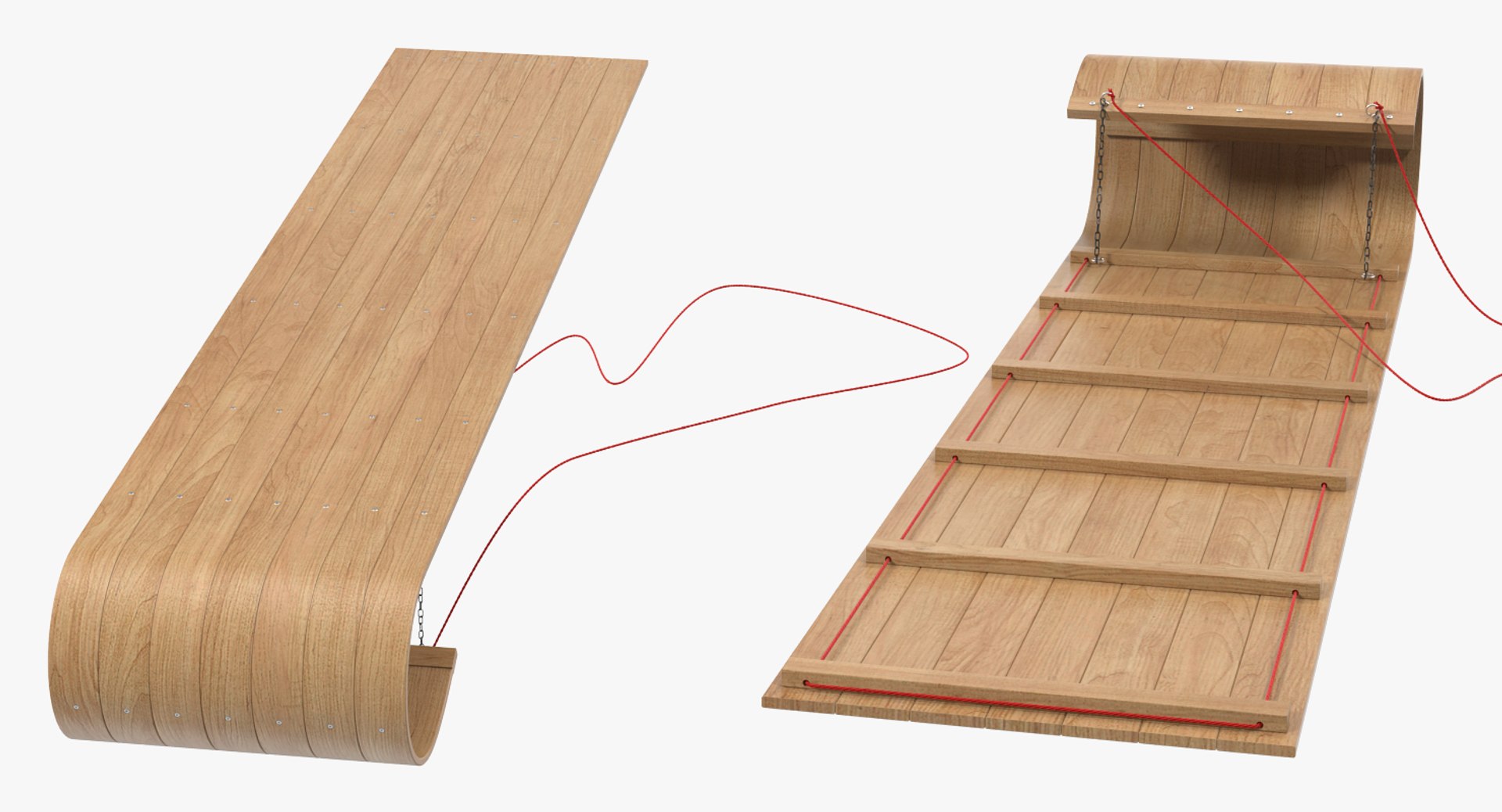 Classic Wooden Toboggan Obj