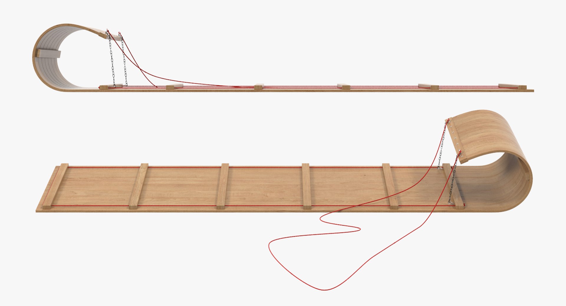 Classic Wooden Toboggan Obj