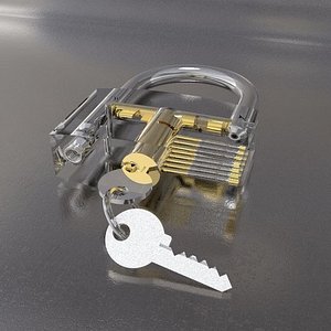 closed security padlock lock key 3D