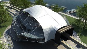 3d modern monorail station train
