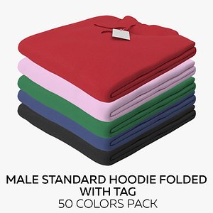 Male Standard Hoodie Folded With Tag 50 Colors Pack 3D model