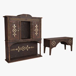 Cabinet and Desk - Vintage - Low-poly 3D model 3D model