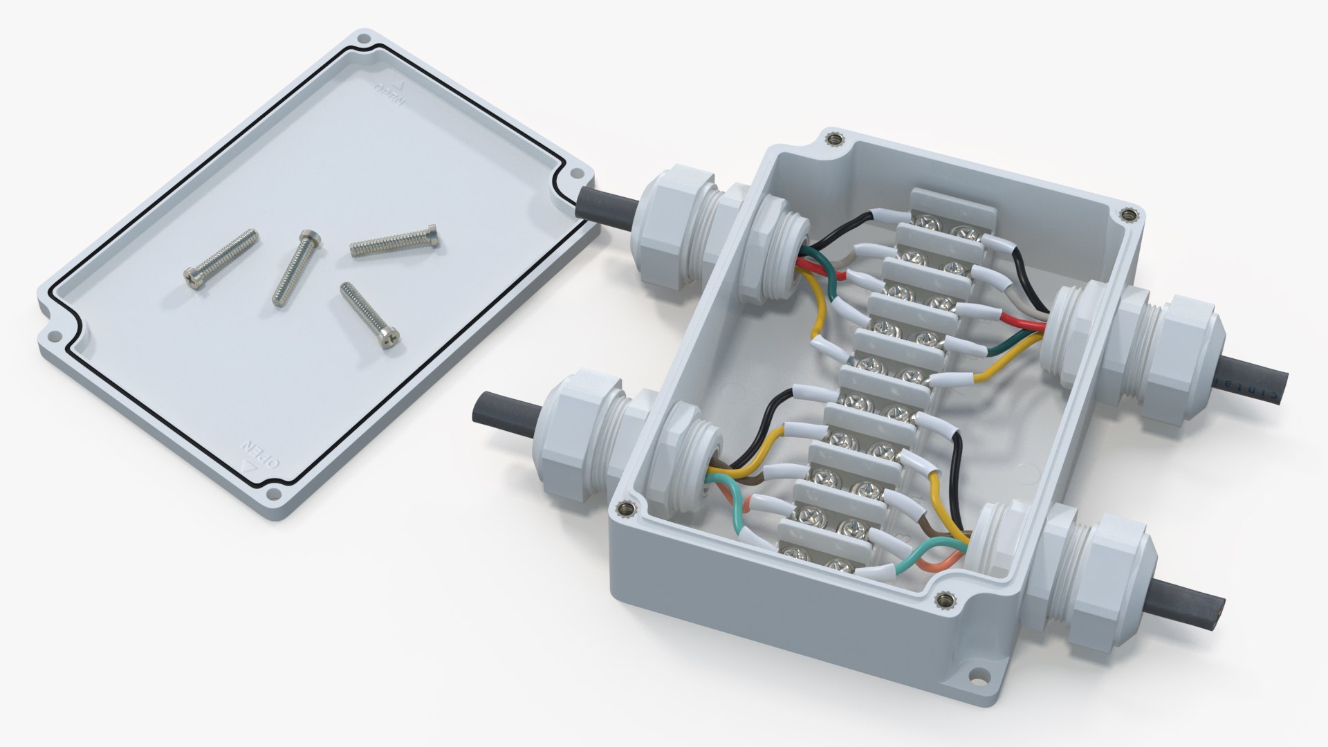 White Junction Box with 4 Wires 3D model preview