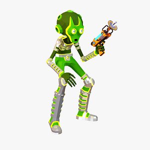 Alien with blaster in low poly style 3D model