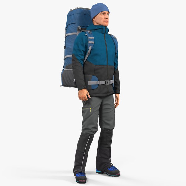 3D model winter hiking clothes backpack