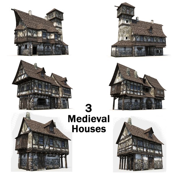 modelo 3d 3 casas medievales - TurboSquid 1043973