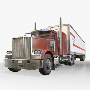3D model Flat Top Semi Truck Van Trailer - Low Poly