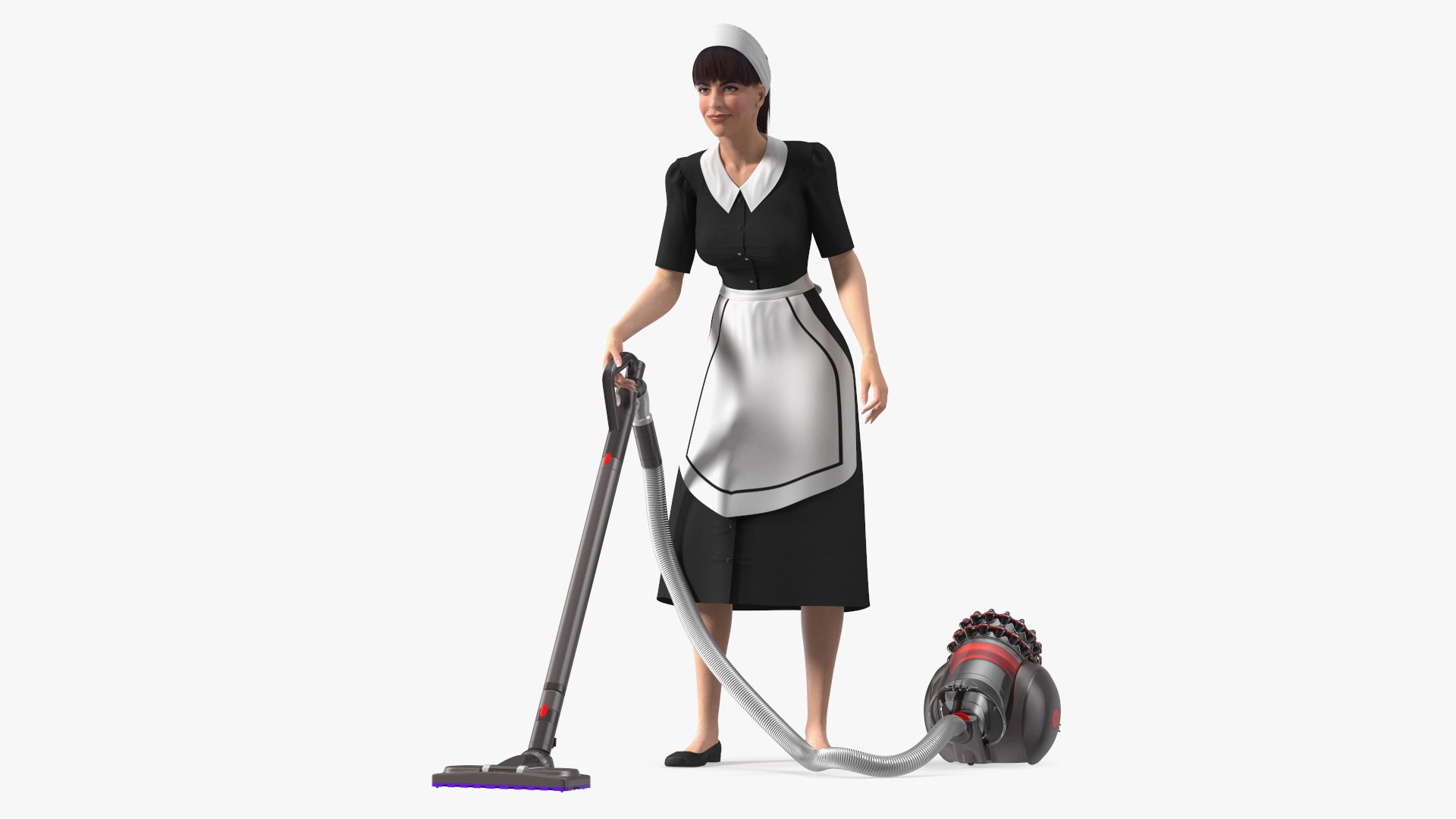 Housekeeping Maid with Dyson Big Ball Vacuum Cleaner Rigged for Modo 3D model preview