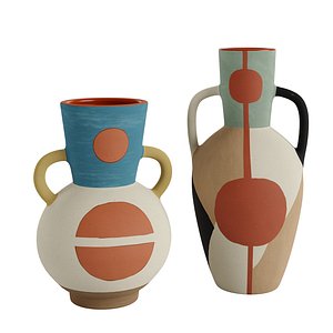 Set 2 Terracotta Ceramic Vase with Handles