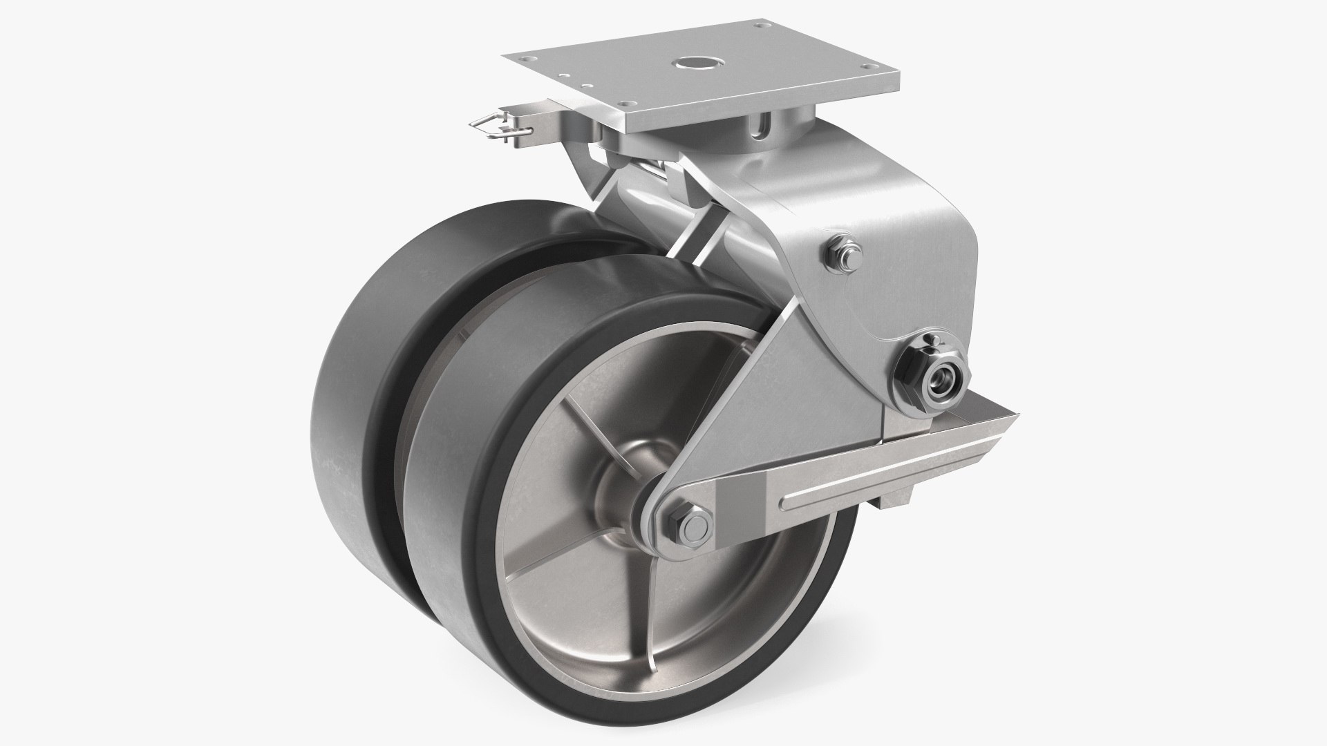 Twin Wheel Swivel Caster with Brake 3D model preview