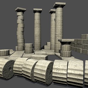 low poly Greek Doric ruins set