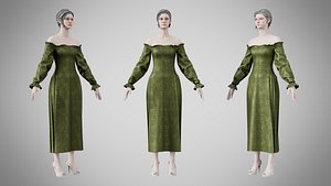 3D Dress 13 Olive Green Velvet With Design model