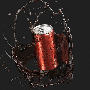 3D Red 250ml Aluminum Can With Splash - sleek soda drink with lemonade drops