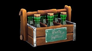 3d Stylized Wooden Bottle Crate blender model low-poly