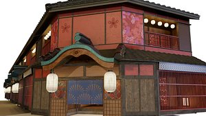 3D Edo Period Yoshiwara Red Light District Buildings Japanese Traditional Street Architecture model