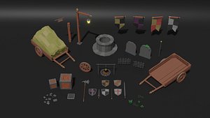 Medieval props lowPoly 3D model