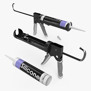 3D Construction Gun with Installed Silicone Caulk Black model