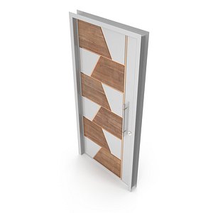 3D Modern Design White Metal Steel Door with Wooden Details model