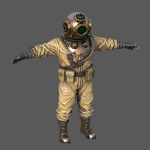 Realistic Vintage Diver Character  High-Quality PBR Game Ready 3D Model