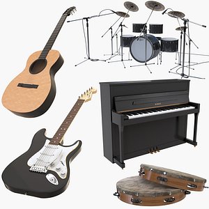 3D music instruments guitar piano model
