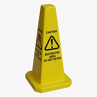 Yellow Closed Top 24 Inch Safety Lamba Floor Cone Caution Restricted Area Sign