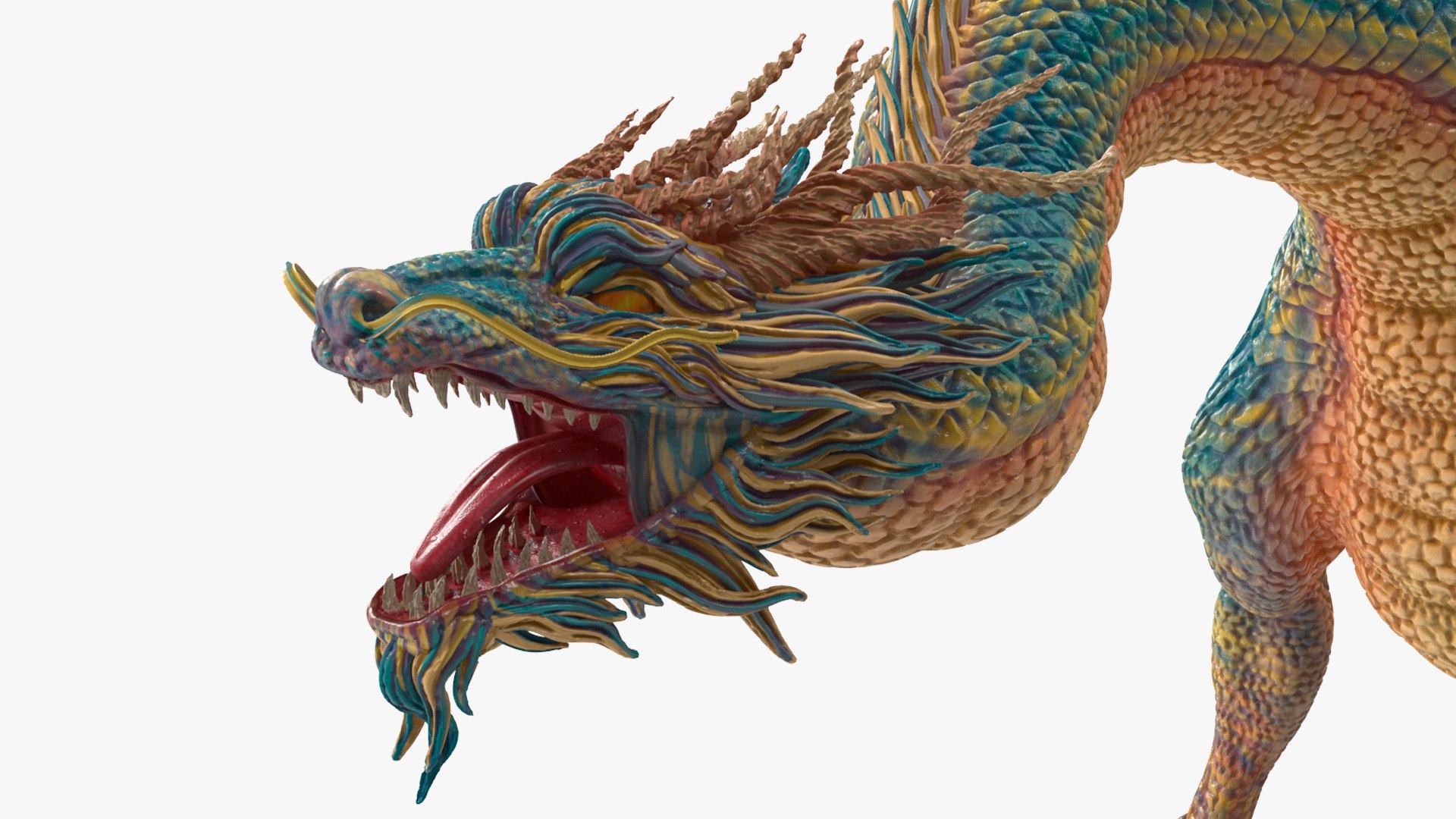 Asian Mythical Serpent Dragon Blue Rigged 3D model preview