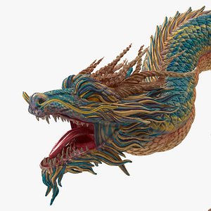 3D Asian Mythical Serpent Dragon Blue Rigged