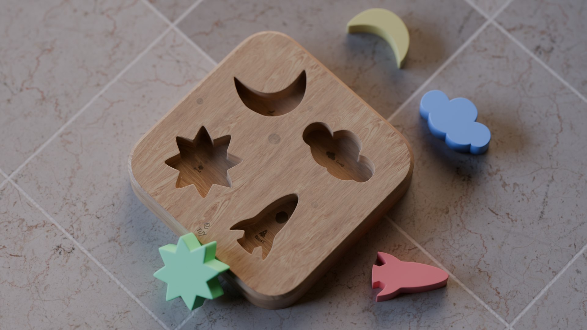 3D Kids Wooden Shape Matching Toy Shapes Sorting Toy For Kids Model ...