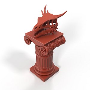 Fossilized Dragon Skull on Pedestal Column for 3D Print