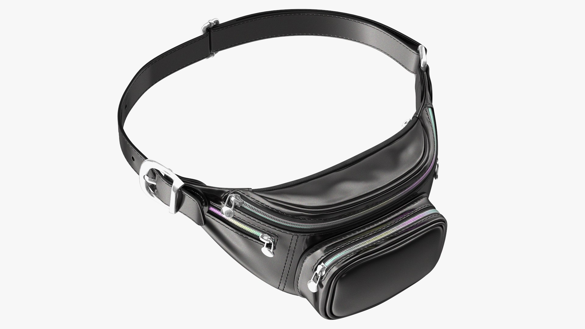Waist Bag Varnished Black Leather 3D model preview