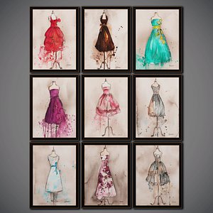 3D illustrations champagne dress