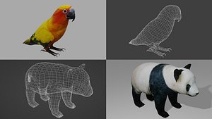 3D 2xPack Parrot and Panda OBJ