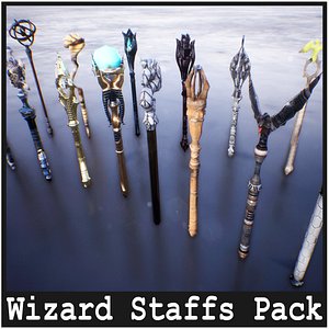 3D Wizard Staffs  15 Assets model