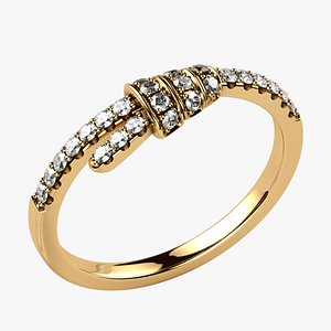 Knot Shape Undercut Diamonds Set Gold Ring model