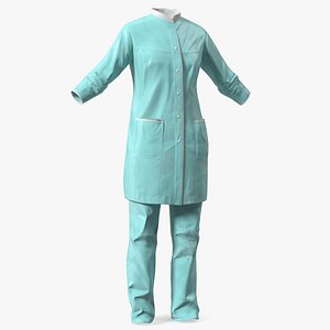 3D Female Lab Coat and Pants model
