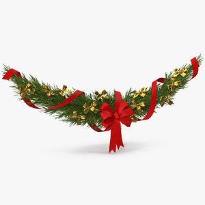 3D model Christmas Garland v 5 with Bows and Ribbon