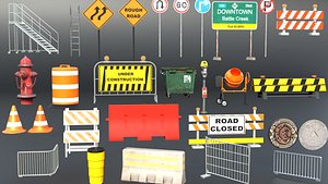 construction road props street Low-poly 3D model