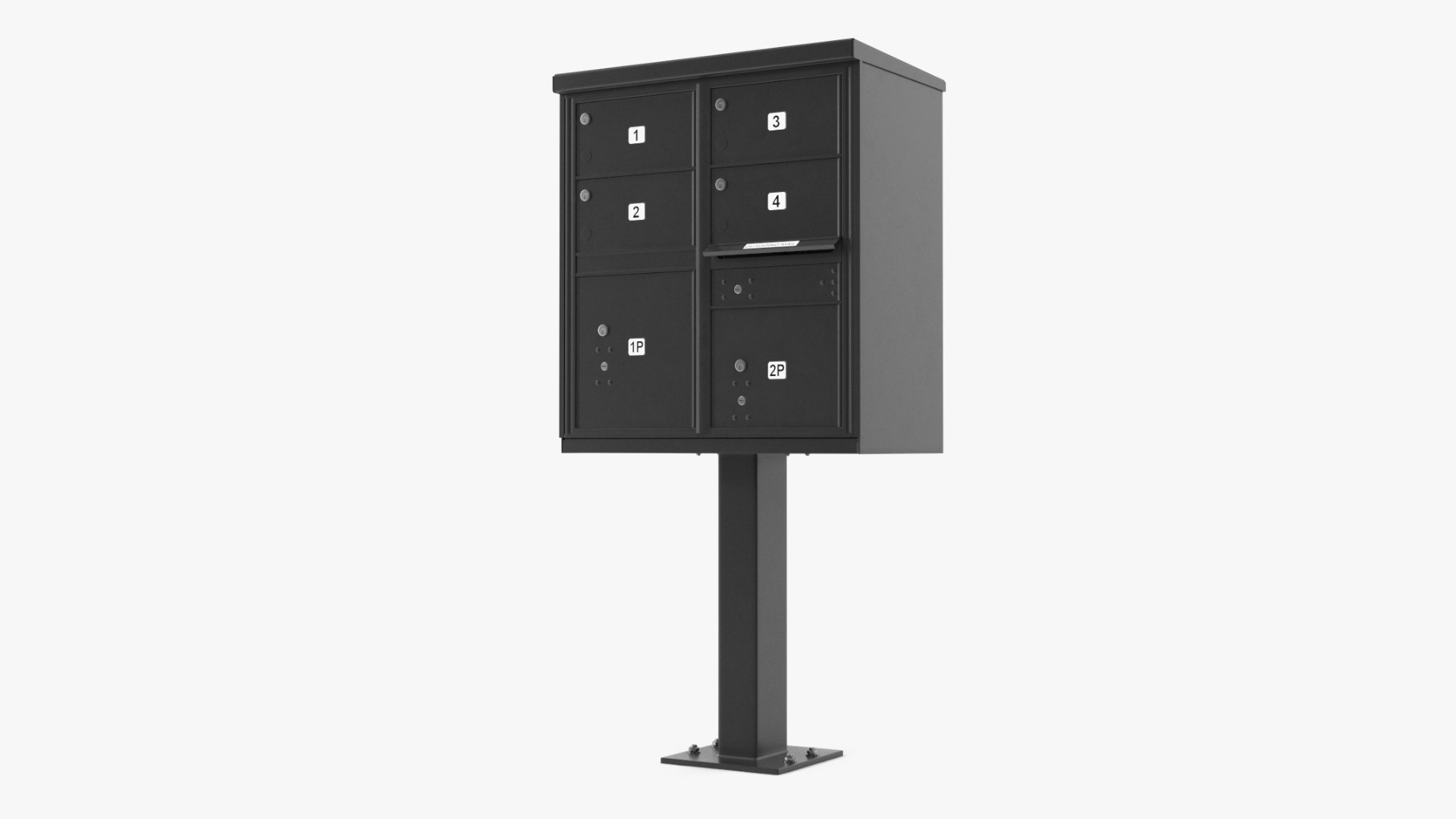 Black Four Door Two Parcel Cluster Mailbox 3D model preview