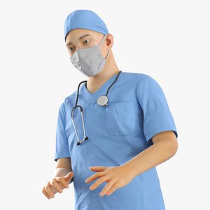 Operating Room Doctor T Pose Blue Rigged