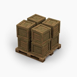 Stack of Wooden Crates on Cargo Pallet