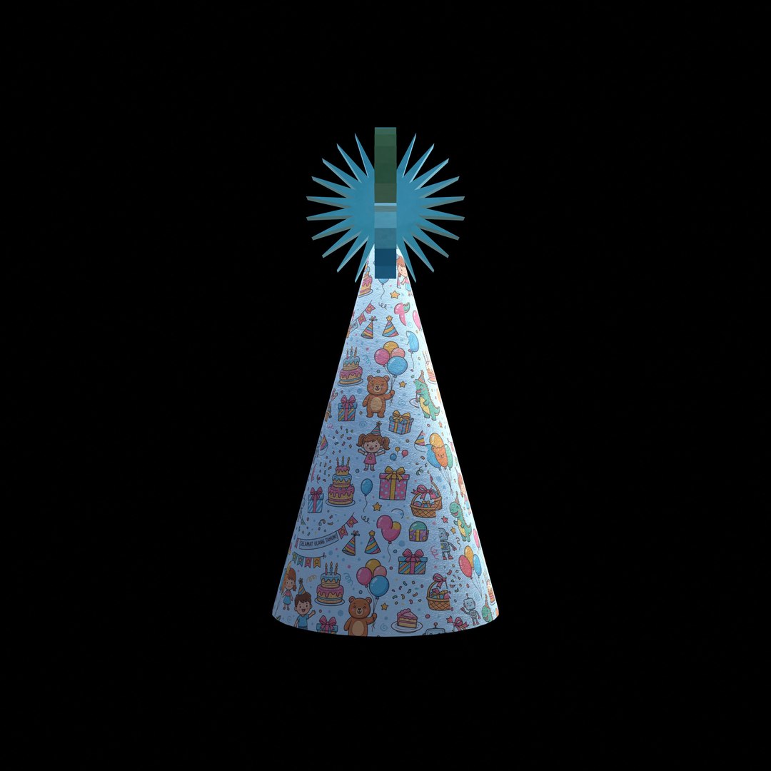 Stylized Cartoon Party Hat with Starburst Top and 4K PBR Textures model https://p.turbosquid.com/ts-thumb/Ki/ykbRhl/0f/ph4_left0001/jpg/1791681554/1920x1080/fit_q87/f82464a8f9fe7833635ec5b94de9111c25d82a8a/ph4_left0001.jpg