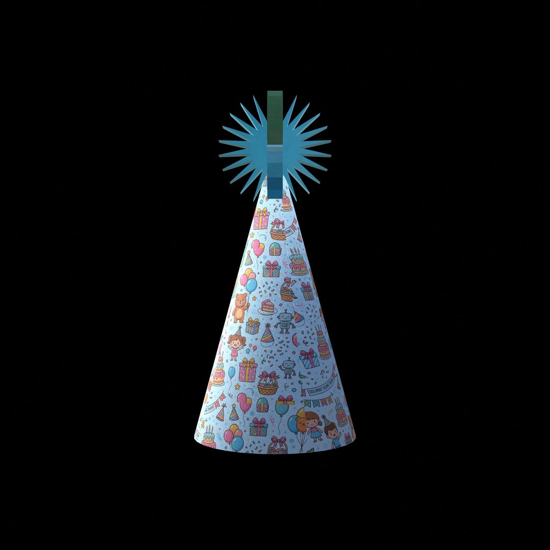 Stylized Cartoon Party Hat with Starburst Top and 4K PBR Textures model https://p.turbosquid.com/ts-thumb/Ki/ykbRhl/6A/ph4_back0001/jpg/1791681547/1920x1080/fit_q87/60456a294530167b212831d87312c197f6aaff34/ph4_back0001.jpg