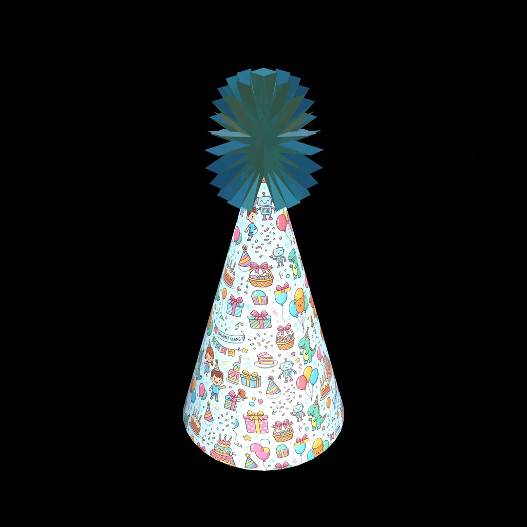 Stylized Cartoon Party Hat with Starburst Top and 4K PBR Textures model https://p.turbosquid.com/ts-thumb/Ki/ykbRhl/HY/ph4_thumb.0010001/jpg/1791681552/1920x1080/fit_q87/a97898387d1c94bad1264c040898c640a619f7fa/ph4_thumb.0010001.jpg