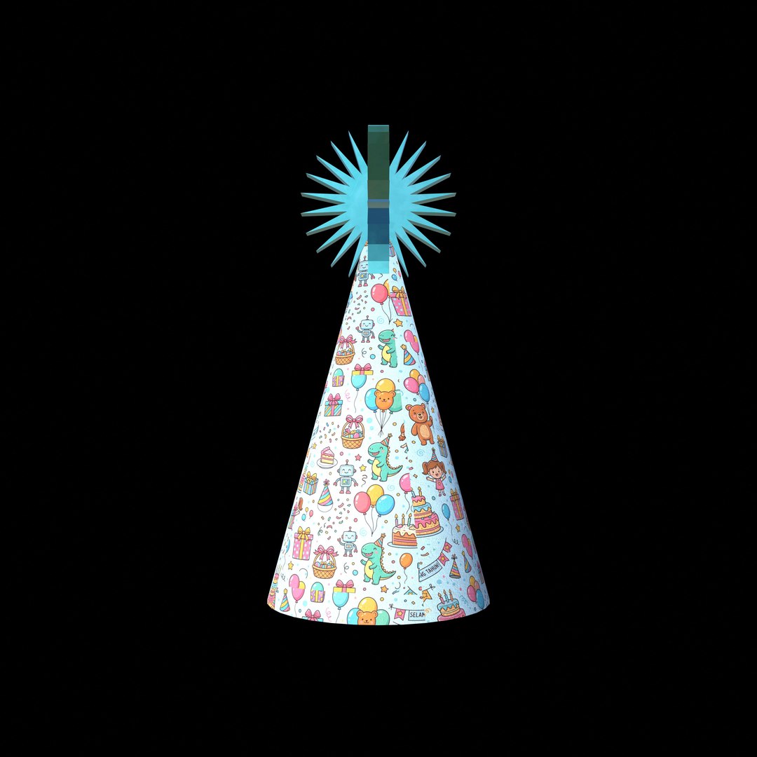 Stylized Cartoon Party Hat with Starburst Top and 4K PBR Textures model https://p.turbosquid.com/ts-thumb/Ki/ykbRhl/Ug/ph4_right0001/jpg/1791681551/1920x1080/fit_q87/fe59e6c3091f8eecbdb34d62ef0f8bfc66d6817b/ph4_right0001.jpg
